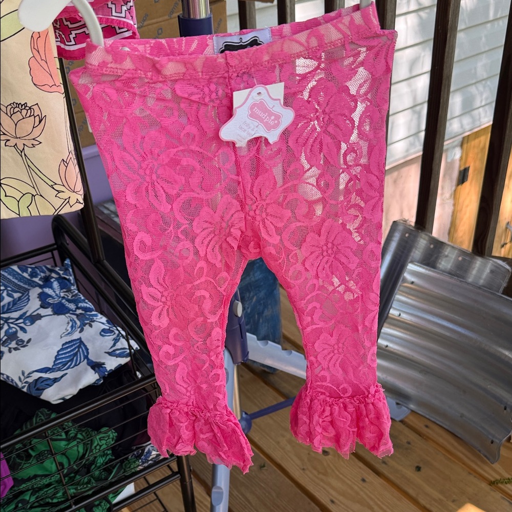 NWT Girls 2T Pink or Turquoise Lace Ruffle Leggings stretch adorable for